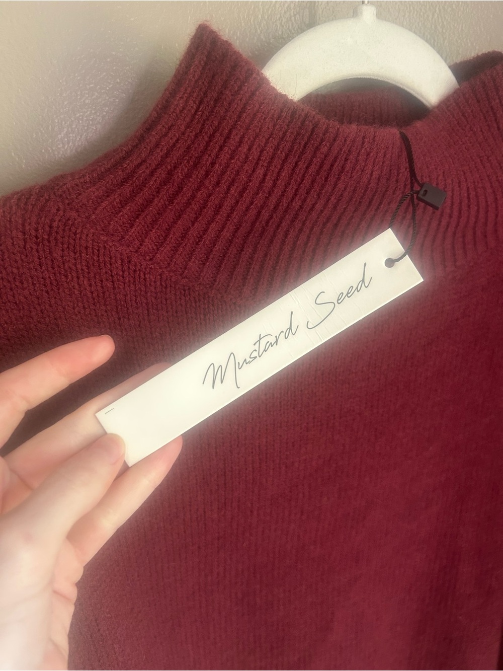 Mustard Seed Oversized Mock Neck High Low Sweater - Burgundy - Picture 14 of 15